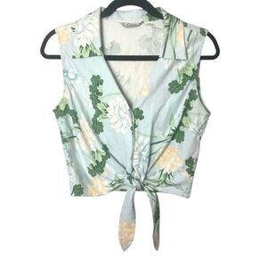 Tommy Bahama Silk Tropical Hawaiian Tie Front Sleeveless Crop Top Blouse Sz 10
